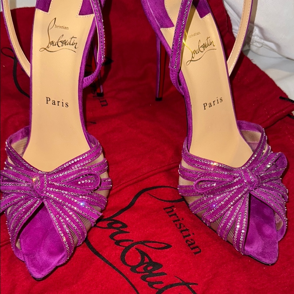 Christian Louboutin Purple Strappy Heels with Rhinestones